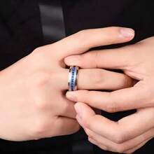 1 Fashionable 8mm Men's Stainless Steel Wedding Engagement Ring, With A Frosted Surface Inlaid With 1 Circle Of Blue Synthetic Cubic Zirconia, Which Is Very Beautiful And The Best Holiday Gift