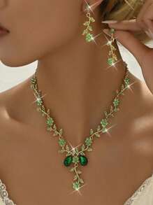 1 Set Flower Design Earrings & Necklace, Elegant Vintage Rhinestone Jewelry Set For Women, Professional Jewelry For Wedding, Party
