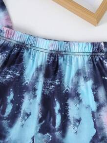 2 件套女童休闲扎染心形印花短袖圆领 T 恤 + 扎染短裤，夏季 - 彩色 - 查看 6