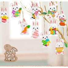10pcs, Complex Easter Wooden Bunny Decorations,Natural Cutout Design, Perfect For Garden & Home Decoration, Multi-Purpose Letter Animal Theme, No Power Required, Bunny Accessories Gifts Birthday Graduation