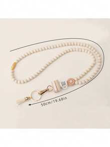 1pc Neck Keychain Strap Boho Tassel Wooden Beaded Lanyard For Keys Keychain ID Card Holder Fashion Necklace Lanyards For Women Gift,School Supplies,Back To School