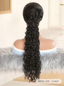 Extensiones de cabello en cola de caballo negras, extensión de cola de caballo con clip, envoltura alrededor de una cola de caballo larga y ondulada de 22 pulgadas de cabello sintético para niñas y mujeres - Negro - Ver 2