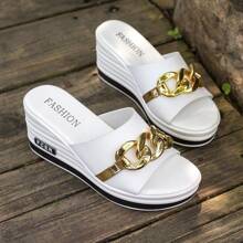 Women's White Sandals, Ladies High Heel Slippers, White Simple Vacation Style Sandals, Lightweight Polyurethane Women's Shoes, Thick Bottom British Style Fashion Women Slippers, Suitable For All Season Platform Slippers, Mother's Day Gift Shoes Mommy Shoes