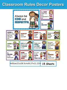 15 piezas Póster de Reglas del Aula Tamaño A4 - Póster de Reglas de la Clase Preescolar - Póster Educativo de Comportamiento en el Aula - Multicolor - Ver 2