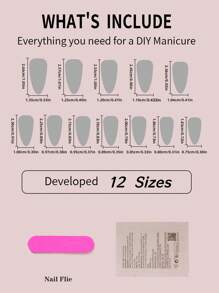 24 pièces Ongles à pression en forme d'amande, style fille, ton rose, 1 poussoir à ongles + 1 gel à ongles