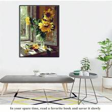 SNA 2025 Nowy styl Słoneczniki Kwiaty Wazon Diy Krzyż Zestawy do Haftu 11CT Druk Tkanina Krzyż Haft Haft Zestawy do Haftu Haftu Wystrój Domu Rękodzieło Prezent