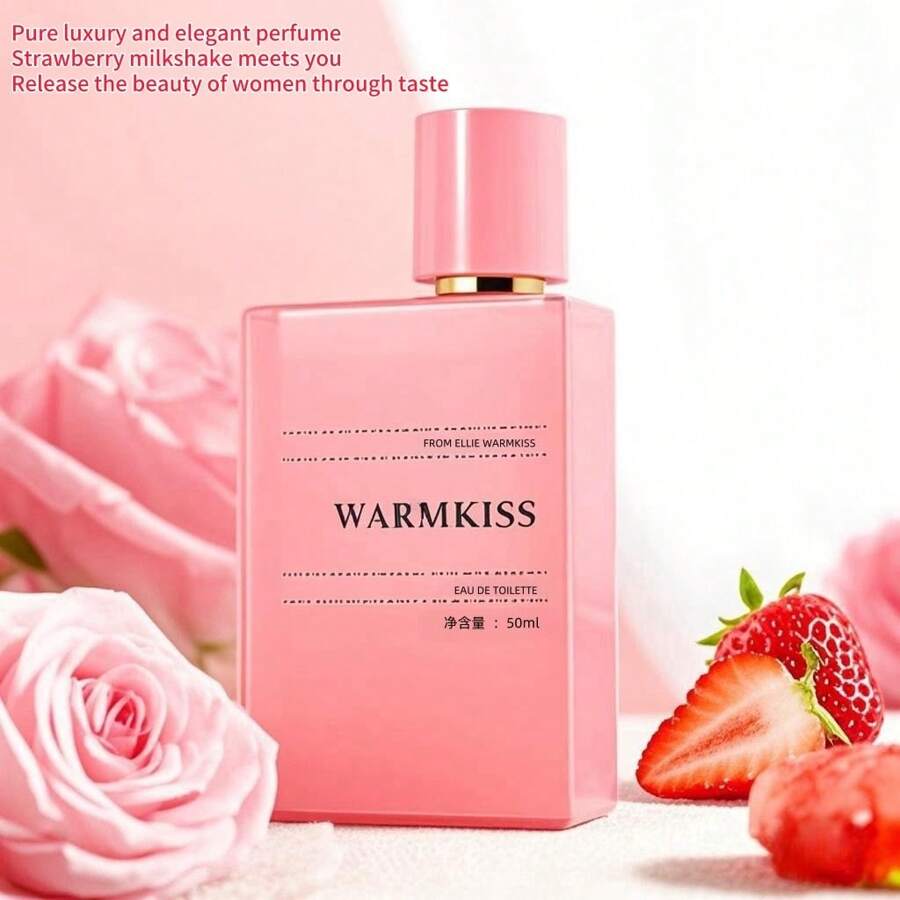 50毫升奢华优雅花漾香水，持久留香，草莓奶昔玫瑰香调，展现女性魅力，优雅高贵的香气，提升自信，便捷瓶身设计，方便旅行和日常使用。