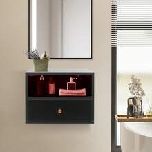 TFCFL Floating Nightstand With Slide Drawers, Floating Bedside Cabinet, Floating Bedside Table With Drawers 17.72*11.81*13.78in - 黑色 - 查看 1