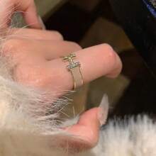 1pc Letter "H" Enamel Drop Oil Zirconia High-End Unique French Style Open Finger Ring For Women