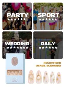 24-Piece French Almond Shaped False Nails Decorative Nail Stickers With 3D Crystal Heart, Hexagon Star, Rhinestone, Gem Marble Design, Jelly Glue & Nail File For Daily, Shopping, Tea Time, Party Press On Nails Nail Supplies Nails - Multicolor - View 3