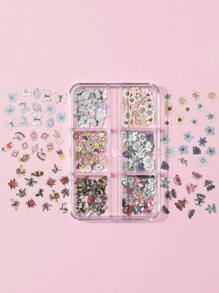 A Box Of Mixed Insect And Animal Wood Pulp Nail Ornaments, Spring Simple Nail Decoration Small Accessories, Women Choose Flowers And Animals Mixed Ornaments