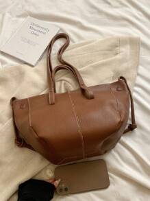 Bolso de mano grande con capacidad de un hombro y bandolera, de unicolor y estilo minimalista, para viajes