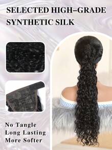 Extensiones de cabello en cola de caballo negras, extensión de cola de caballo con clip, envoltura alrededor de una cola de caballo larga y ondulada de 22 pulgadas de cabello sintético para niñas y mujeres - Negro - Ver 7