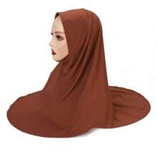 1pc Instant Hijab, Arab-Style Double-Layered Round Edge Headscarf, Medium Size Undercap, High-Elasticity Yarn, New Pearl-Studded Solid Color Headwrap, Chin-Covering & Easy-To-Wear Headwrap, For Malay And Indonesian