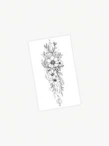 Cyan sea 1pc Black Vintage Floral Temporary Tattoo, Personalized Semi-Permanent Waterproof, Sweatproof Tattoo Sticker, Suitable For Fashion People - Black - View 5