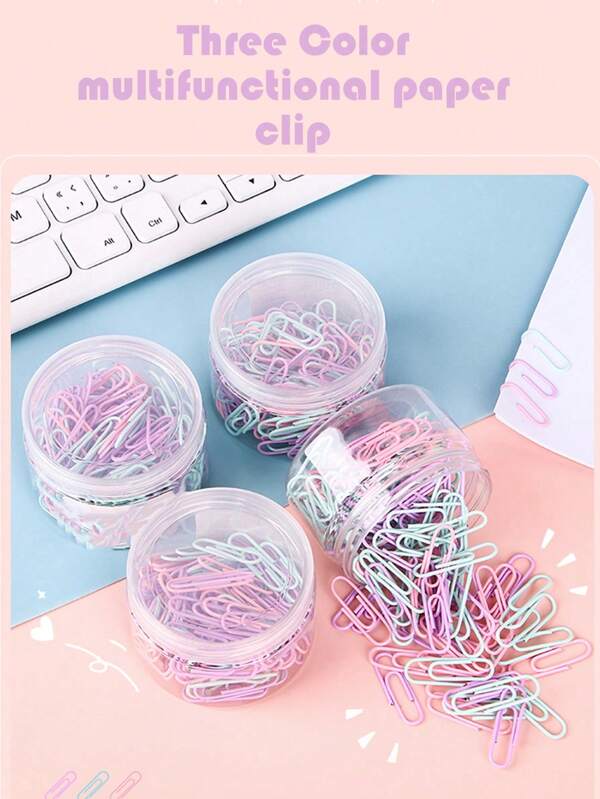 100pcs/Box Assorted Color Paper Clips, Cylindrical Boxed Paper Clips, Metal Office Supplies Back To School,Back To School,School Supplies