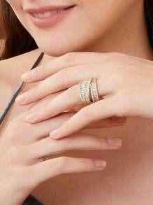 1pc Fashionable Minimalist Versatile Cubic Zirconia Ring - Gold - View 11