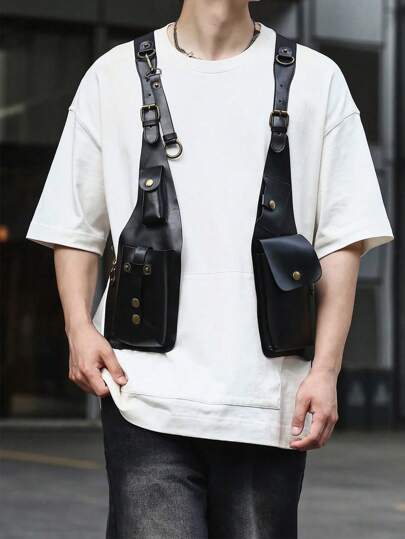 Fashion Vintage Hip-Hop Style Pu Vest Adjustable Crossbody Shoulder Strap, Casual Crossbody Bag Sling Bag Gift Running Accessories Tools Gun Holster