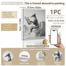 1pc, Canvas Hanging, Framed Decorative Painting, Poster, Wall Arts, Whimsical Greyhound Bathroom Canvas Poster - Humorous Wall Art For Living Room, Bedroom, Home Office Decor - Vintage & Modern Style, Vertical Orientation, Animal Print, Indoor Use, Bathroom Decor Gifts Birthday Graduation
