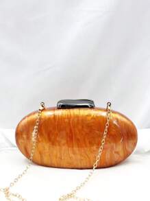 优雅的金属链肩带斜挎包，亚克力女士手拿包，礼服派对包，迷你化妆包，时尚纯色新娘手提包 - 橘色 - 查看 6