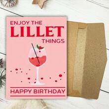 1 tấm thiệp chúc mừng sinh nhật kèm phong bì - Enjoy The Lillet Things, thiệp giấy màu hồng cho bất kỳ ai, bưu thiếp mừng sinh nhật - Nhiều màu - Xem 6