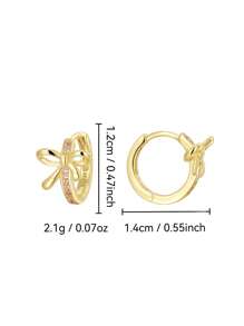 Artepollo 1pc 925 Sterling Silver Hypoallergenic Bow Hoop Earrings, Inlaid With Pink Zirconia, Exquisite And Elegant, Gift For Girls, Friends, Back To School, Christmas