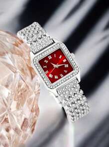 Set de 5 relojes de lujo de cuarzo para mujer + Conjunto de joyería de diamantes cuadrados populares, apropiados para uso diario y como regalos para amigos y familiares