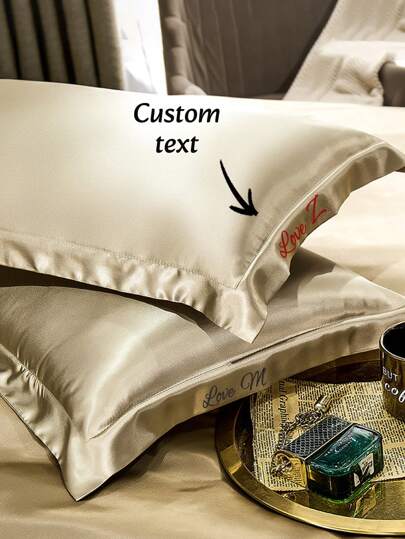 1PC Personalized Embroidered Satin Pillowcase, Suitable For Hair And Skin, Super Soft And With A Cooling Sensation, Similar To Silk Pillowcase, Suitable For Women, Men, Mother's Day Gifts, Father's Day Gifts, With A Sealed Design For Packaging, For Room Decoration, Bedroom Decoration, Autumn Decoration