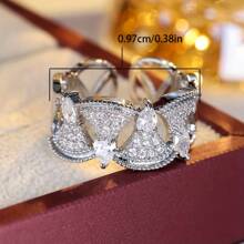 1pc Women's Luxury Style Open Ring Inlaid Synthetic Zirconia Stone Versatile Daily Accessory