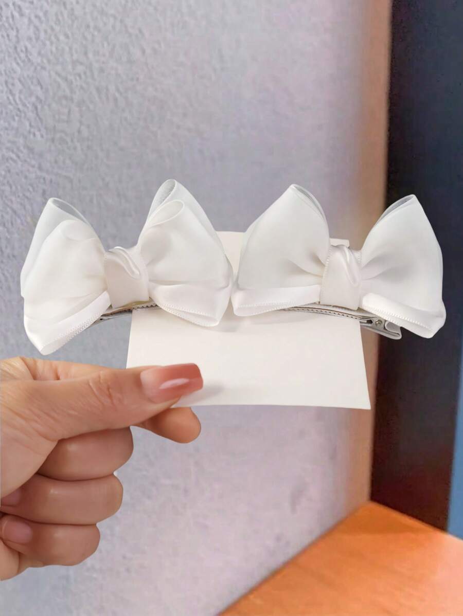 2 piezas Pinzas para el cabello con moño para niñas, diademas de gasa fresca (puede haber una ligera diferencia de color debido a la variación del lote de tela, lo cual es normal) - Blanco - Ver 1
