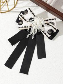 1 件优雅设计的丝带波尔卡圆点花卉流苏仿珍珠蝴蝶面料胸针，奢华珠宝胸针适合日常佩戴，约会礼物 - 經典 - 查看 5