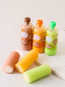 1pc/3pcs Random Colors Carpe Diem Multi-Function Juice Bottle Erasers, Candy-Colored Creative Design, Suitable For Students, Perfect Gift, School Supplies, Back To School