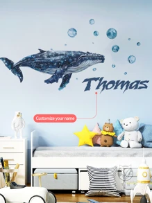 [Élément essentiel pour la rénovation de la chambre d'enfant] Autocollant mural personnalisé avec le nom, autocollant de décoration avec des animaux marins de dessin animé + décoration de chambre d'enfant personnalisée, autocollant commémoratif du nom de bébé, anniversaire, fête des 100 jours, autocollant décoratif pour garderie (amovible) Rentrée des classes