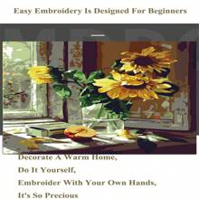 SNA 2025 Nowy styl Słoneczniki Kwiaty Wazon Diy Krzyż Zestawy do Haftu 11CT Druk Tkanina Krzyż Haft Haft Zestawy do Haftu Haftu Wystrój Domu Rękodzieło Prezent