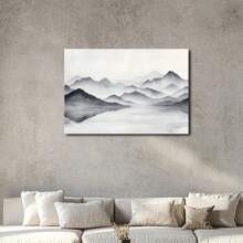 1 Pc, A Minimalist Ink Wash Landscape With Misty Mountains, Original, Canvas, Wall Art, Living Room Wall Decorations, Bedrooms, Bathrooms, Frame Poster Art Prints, Hanging Paintings, Home Decoration, Festivals. Home Decoration F 1