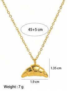1Pc Casual And Fashionable Imitation Food Shaped Golden Bread Pendant Necklace, Electroplated 18K Gold, Suitable For Daily And Party Wear, Women's Jewelry Gift - Gold - View 2
