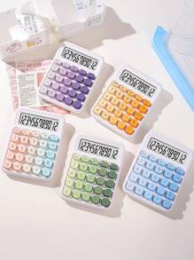 1pc Dopamine Rainbow Candy Print Calculator, 12-Digit Large Display, Cute Gradient Color Retro Design Student & Office Cashier Use,School Supplies,Back To School - Single Piece - View 7