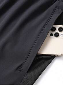 Pantalones cortos deportivos estilo novio Corelite para hombres con gráfico de letras, shorts para gimnasio, shorts jogger, con bolsillo con cremallera y cordón, para entrenamiento, , gimnasio en verano