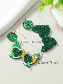 1 对圣帕特里克节亚克力绿色三叶草创意眼形耳钉
