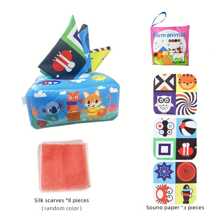 婴儿新生儿幼儿拉扯感官玩具适用于婴儿可重复使用可洗魔术纸巾盒适用于男孩女孩幼儿学习玩具婴儿礼物 - 藍色 - 查看 1