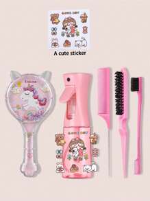 6 件套可爱儿童发饰刷套装、猫耳和独角兽设计发梳 - 彩色 - 查看 1