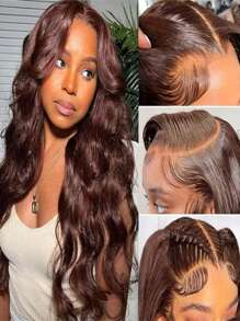 Parrucca frontale in pizzo con onde del corpo di colore marrone cioccolato brasiliano in capelli umani 13x4, parrucca con pizzo di colore marrone numero 4, per donne, capelli umani remy preplucked