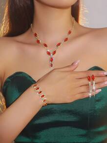 4 件套水钻首饰套装 金色闪亮项链耳环手链套装 女士晚礼服手拿包 新娘婚礼贝壳优雅信封包 女士球带可拆卸金属链 婚礼和派对 女士单肩包 女士包 女士手提包 多功能闪光手提包 鸡尾酒会婚礼新款钱包 宴会包 - 金紅色 - 查看 2