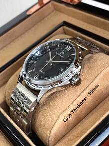 Pablo Raez 1 pieza Reloj grande y pesado para hombre de alta calidad, accesorio de verano, relojes vintage populares de nueva marca de lujo, pulsera de acero inoxidable chapada en plata IP con calendario y esfera simple, resistente al agua 50m, reloj de cuarzo de moda casual con manecillas luminosas, adecuado para uso diario, regalo para maestros, padres o amigos varones para cumpleaños, graduación o boda - Unitalla - Ver 8