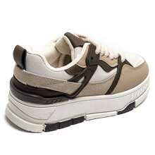 Lace-Up Chunky Sneakers With Padded Collar And Overlay Detail - Khaki - View 4