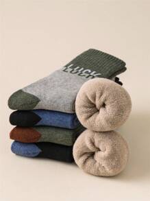 5 Pairs Men's Comfortable Breathable Thick Warm Letter Patterned Mid-Calf Socks - Multicolor - View 7