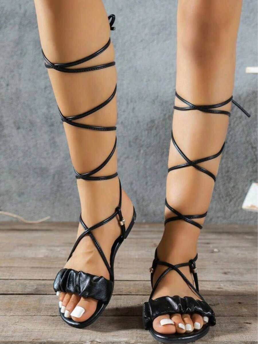 Gladiadora Samar Blanca Efecto Resorte - Negro - Ver 1