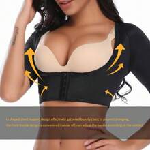 Women Upper Arm Shaper Compression Short Sleeves Tops Slimming Shapewear Body Shaper Shaping Top Underwear Undershirts - Black - View 3