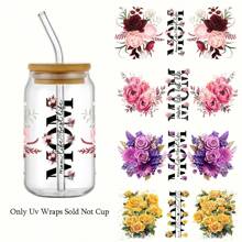 4 piezas Pegatinas de transferencia DTF UV con el mejor patrón floral de mamá para vasos Libbey de 16 onzas - Calcomanías resistentes para tazas, botellas, útiles escolares y manualidades DIY - Diseño de envoltura resistente al agua y reutilizable de fácil aplicación - Regalo perfecto para el Día de la Madre