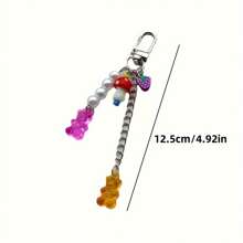 1 pièce Porte-clés mignon en forme d'ours de dessin animé, pendentif en plastique animal, porte-clés petit ours en bonbon coloré, dragonne de téléphone en plastique champignon, protection d'écouteur pendentif, accessoire de sac